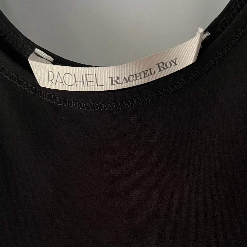 RACHEL Rachel Roy Black Sleeveless Asymmetrical Midi Dress Draped Side 0X EUC